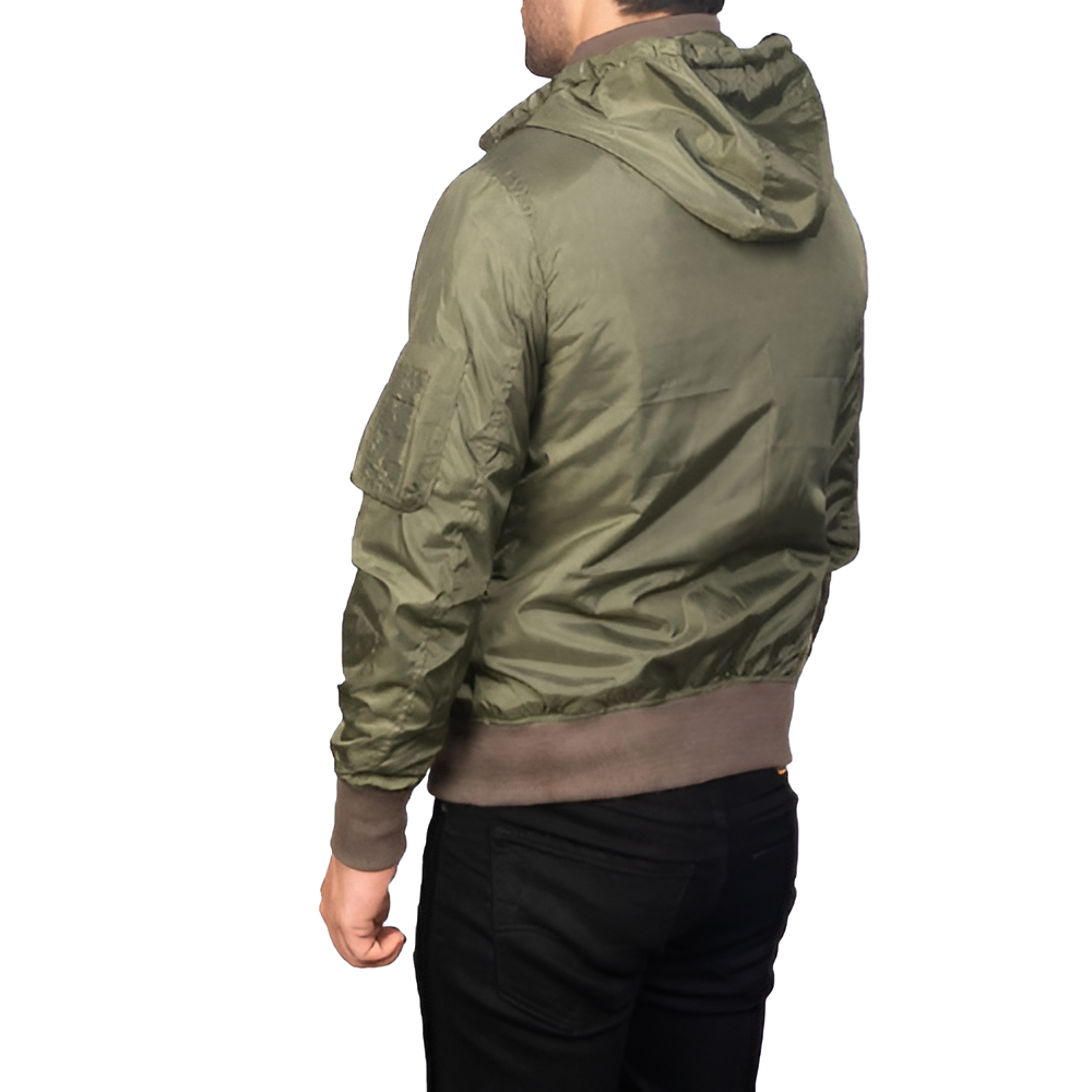 Men's Olive Green Hooded Bomber Jacket