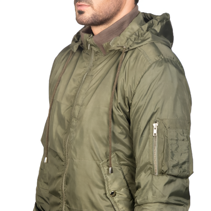Men's Olive Green Hooded Bomber Jacket