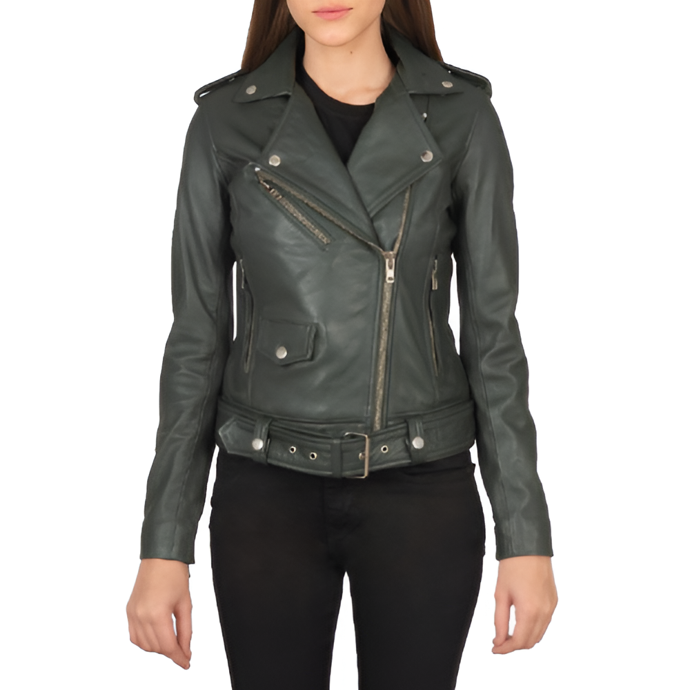 Women's Belted Biker Leather Jacket