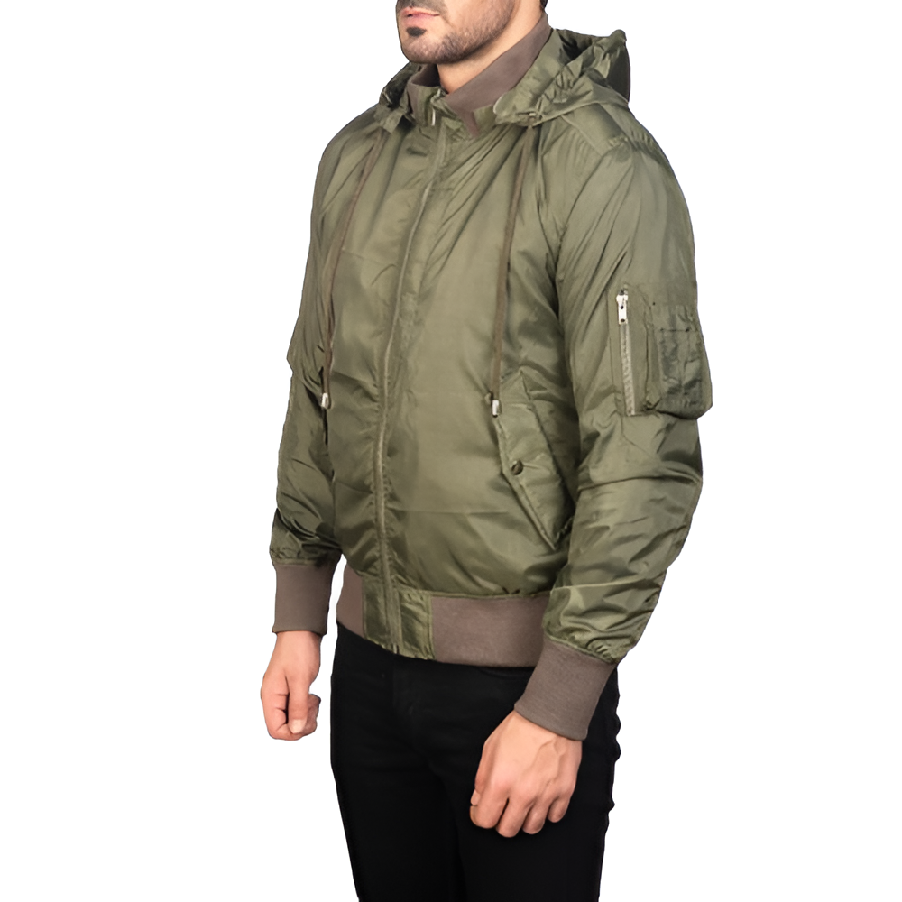 Men's Olive Green Hooded Bomber Jacket