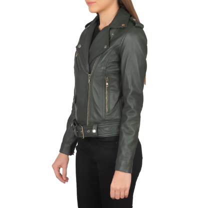 Women's Belted Biker Leather Jacket