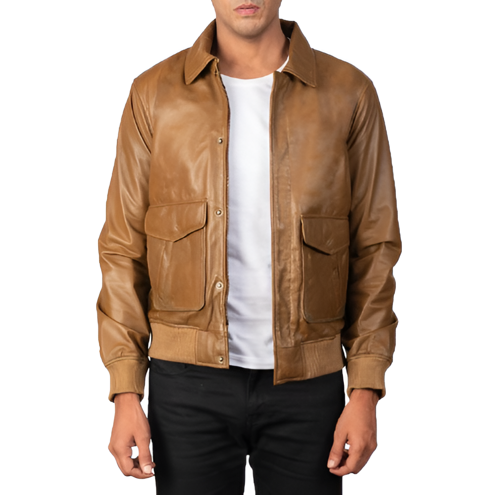 Men's Tan Leather Field Jacket