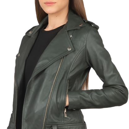 Women's Belted Biker Leather Jacket