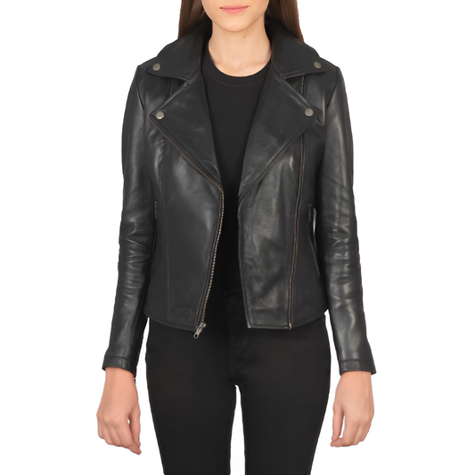 Women's Classic Black Biker Leather Jacket