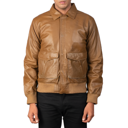 Men's Tan Leather Field Jacket