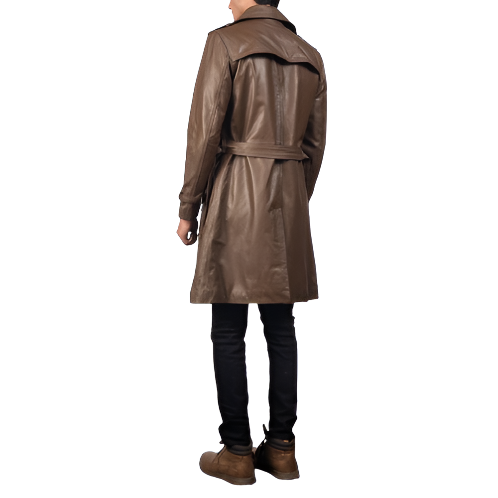 Men's Brown Leather Trench Coat