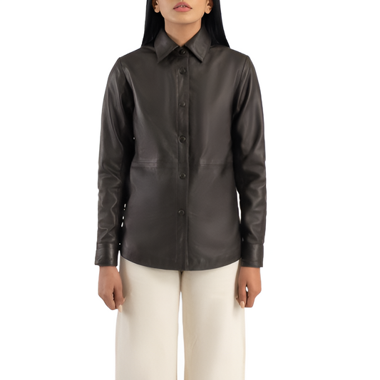 Women's Leather Button-Up Jacket