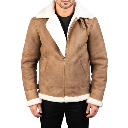 Men's Tan Shearling Leather Jacket