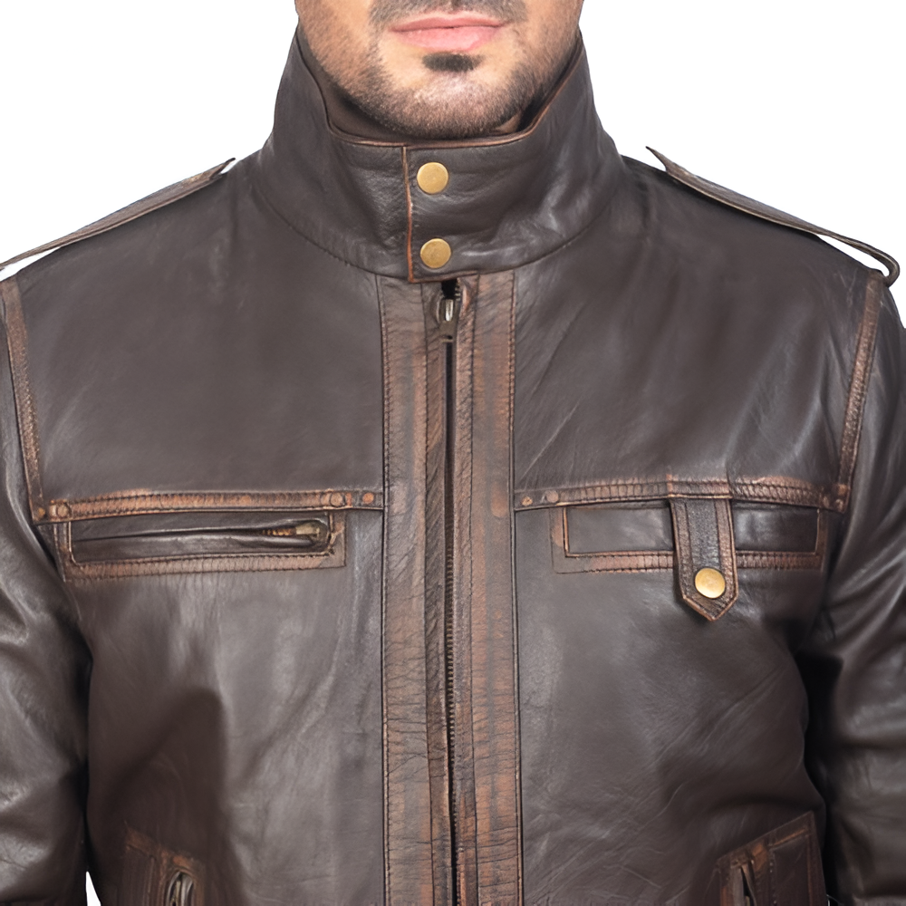 Glen Street Brown Leather Bomber Jacket