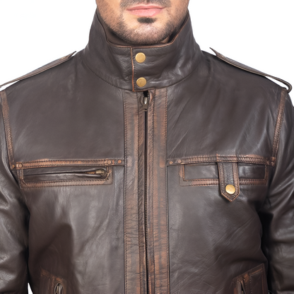 Glen Street Brown Leather Bomber Jacket