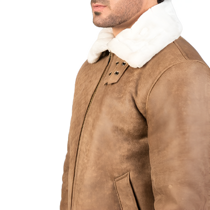 Men's Tan Shearling Leather Jacket