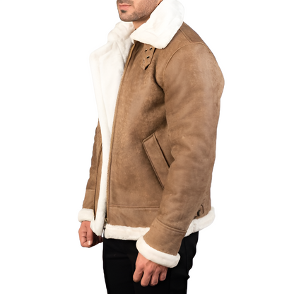 Men's Tan Shearling Leather Jacket