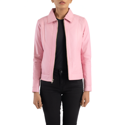 Women's Pink Casual Leather Jacket