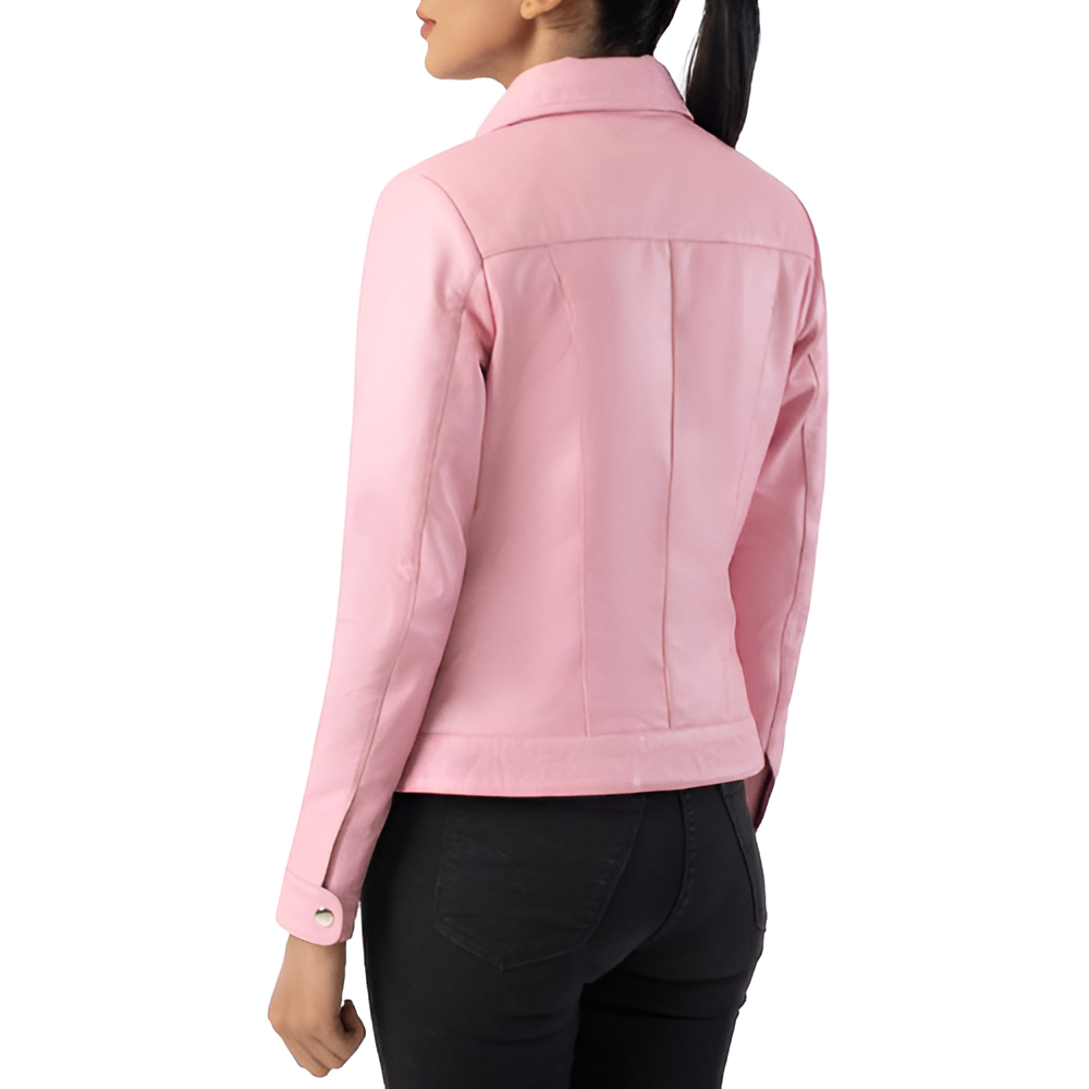 Women's Pink Casual Leather Jacket