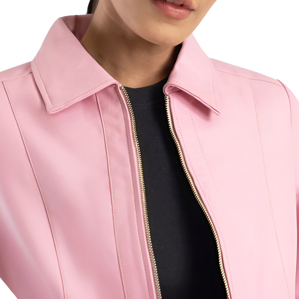 Women's Pink Casual Leather Jacket