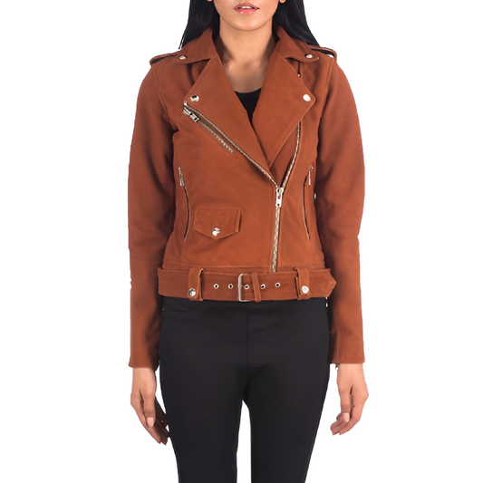 Women's Rust Suede Biker Jacket