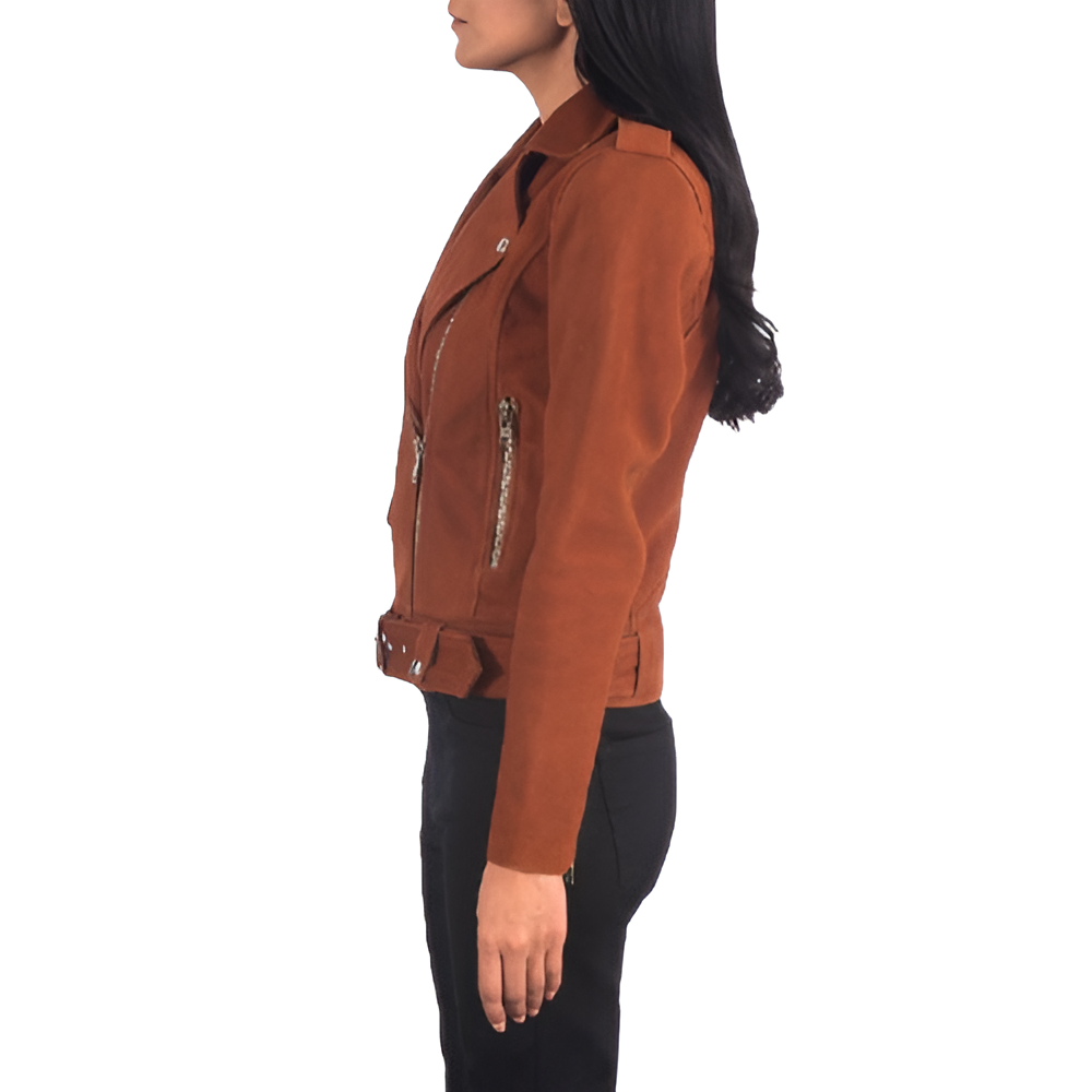 Women's Rust Suede Biker Jacket