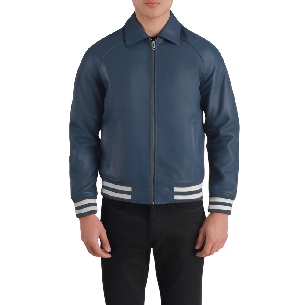 Men's Blue Leather Varsity Jacket