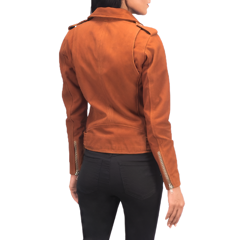 Women's Rust Suede Biker Jacket