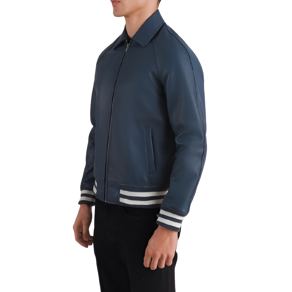 Men's Blue Leather Varsity Jacket