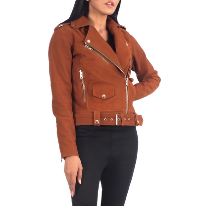 Women's Rust Suede Biker Jacket