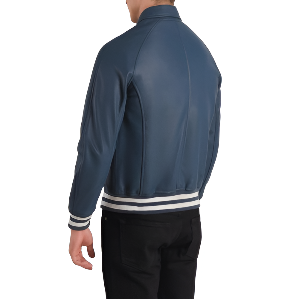 Men's Blue Leather Varsity Jacket