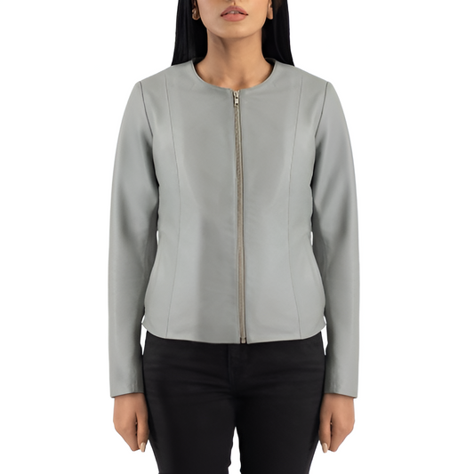 Women's Light Gray Minimalist Leather Jacket