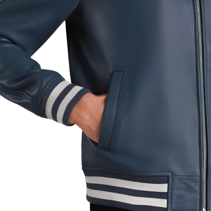 Men's Blue Leather Varsity Jacket