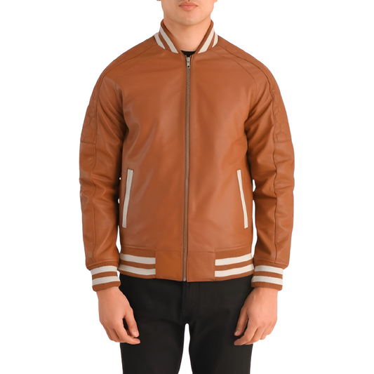 Men's Brown Leather Varsity Jacket