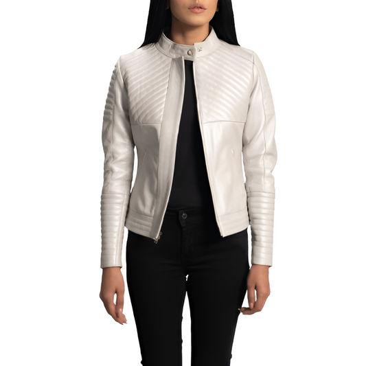 Women's White Quilted Leather Jacket