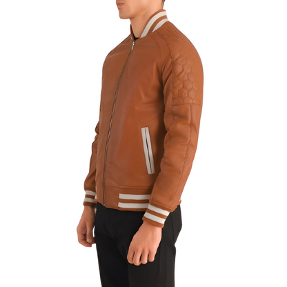 Men's Brown Leather Varsity Jacket