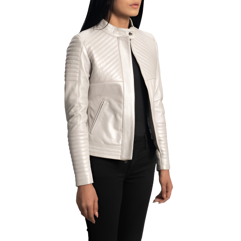 Women's White Quilted Leather Jacket