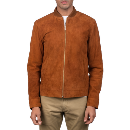 Men's Tan Suede Bomber Jacket