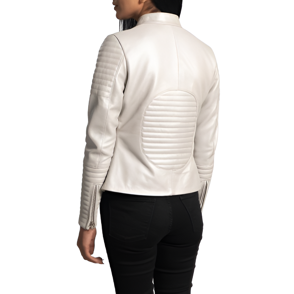 Women's White Quilted Leather Jacket