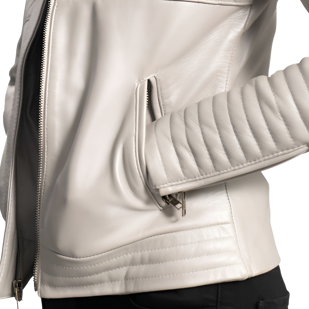 Women's White Quilted Leather Jacket