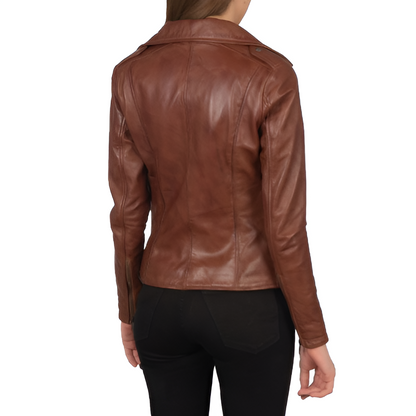 Women's Brown Leather Biker Jacket