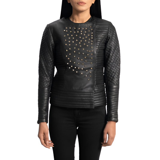 Women's Studded Black Quilted Leather Jacket