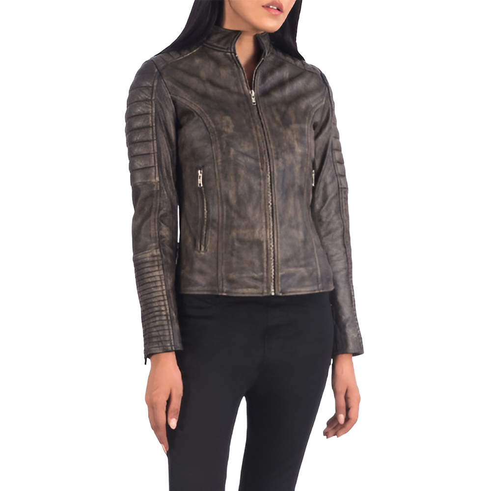 Women's Distressed Leather Biker Jacket