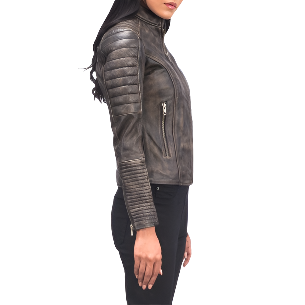 Women's Distressed Leather Biker Jacket