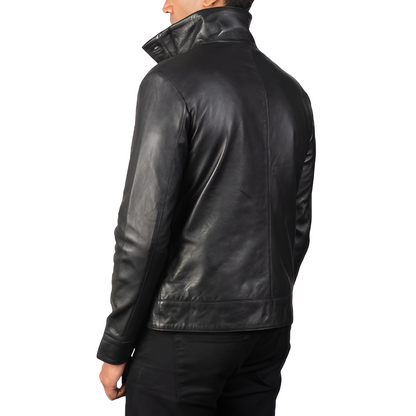 Men's Black Button-Up Leather Jacket