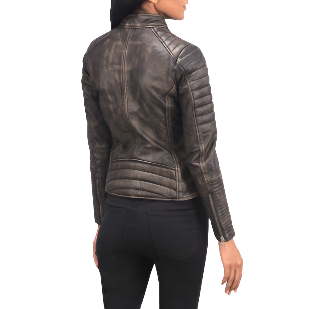 Women's Distressed Leather Biker Jacket