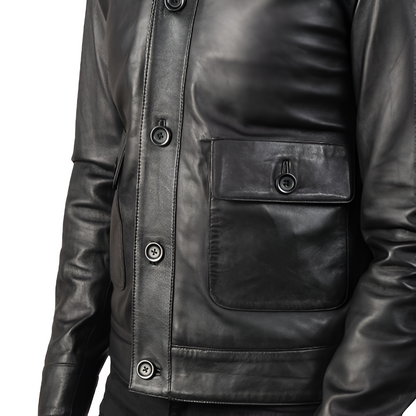 Men's Black Button-Up Leather Jacket