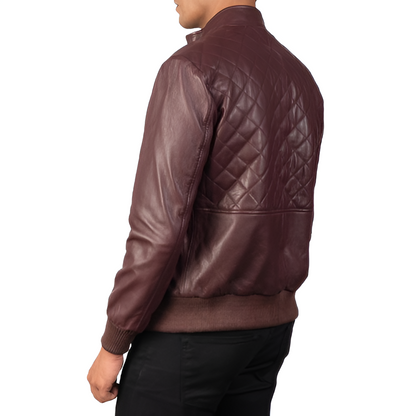 Men's Quilted Maroon Leather Jacket