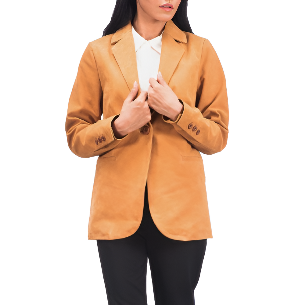 Women's Camel Suede Blazer Jacket