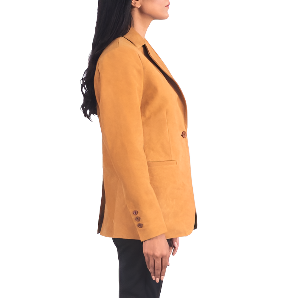 Women's Camel Suede Blazer Jacket