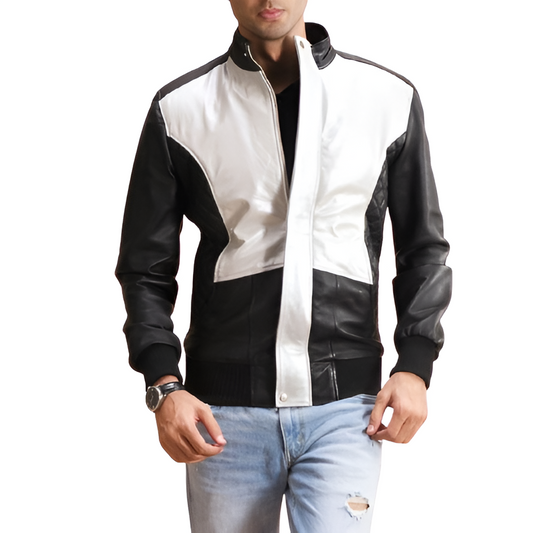 Men's Black & White Leather Jacket