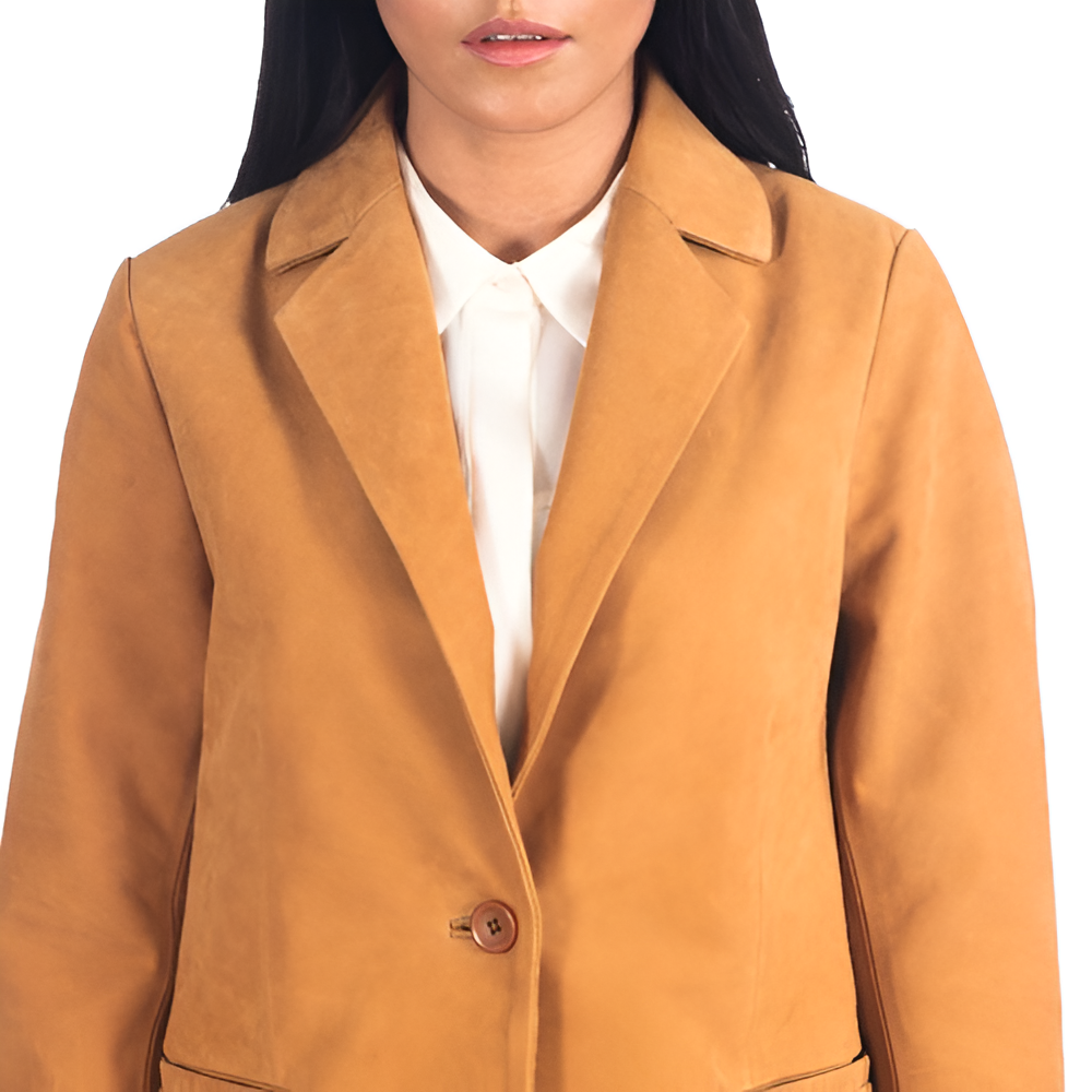 Women's Camel Suede Blazer Jacket