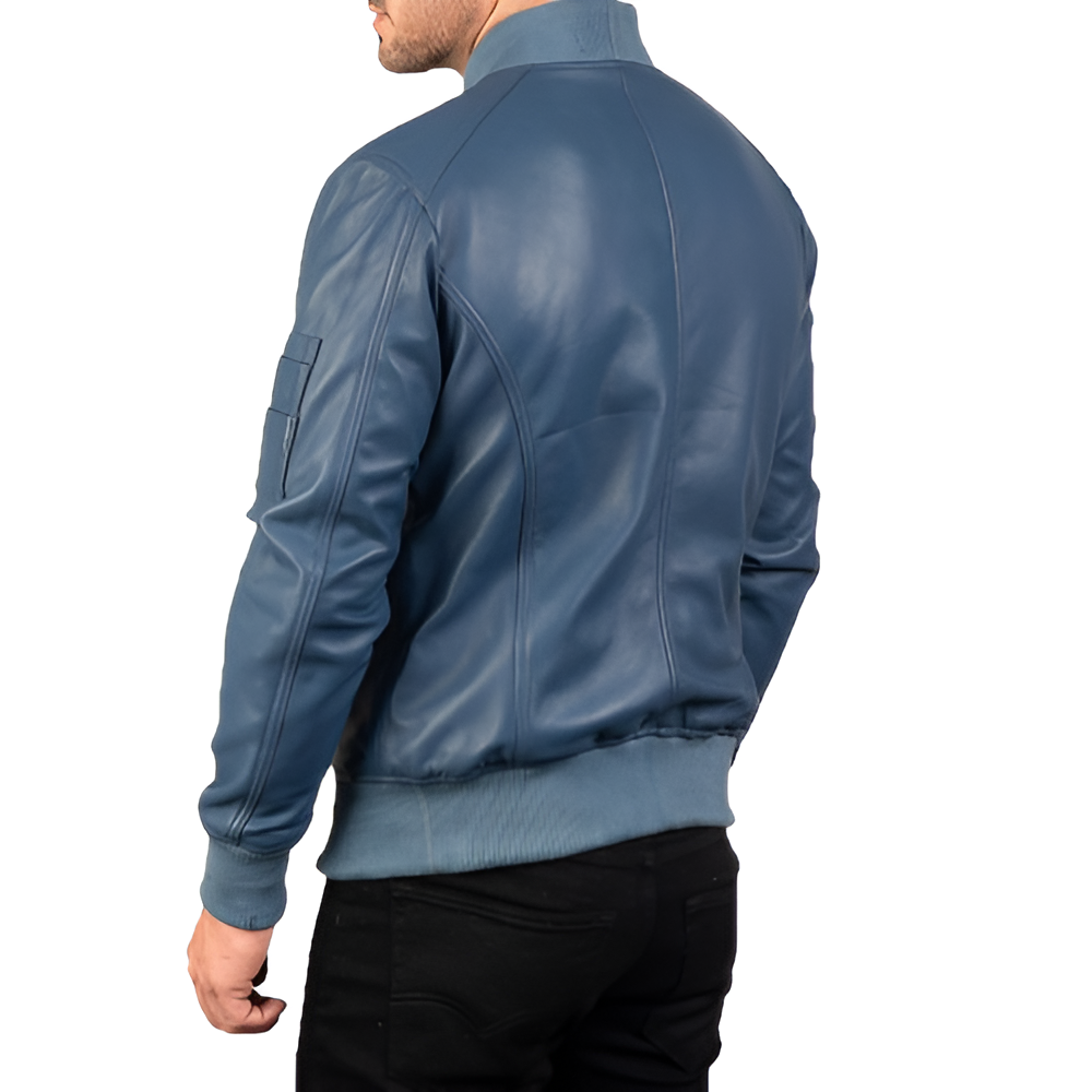Men's Blue Bomber Leather Jacket