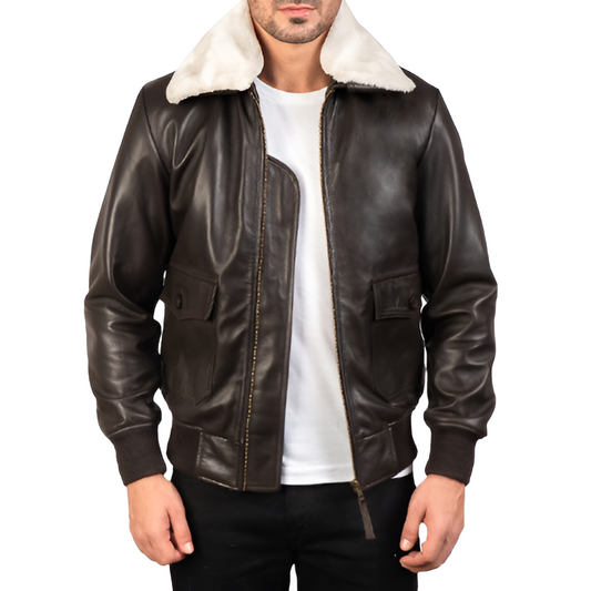 Men's Brown Leather Aviator Jacket