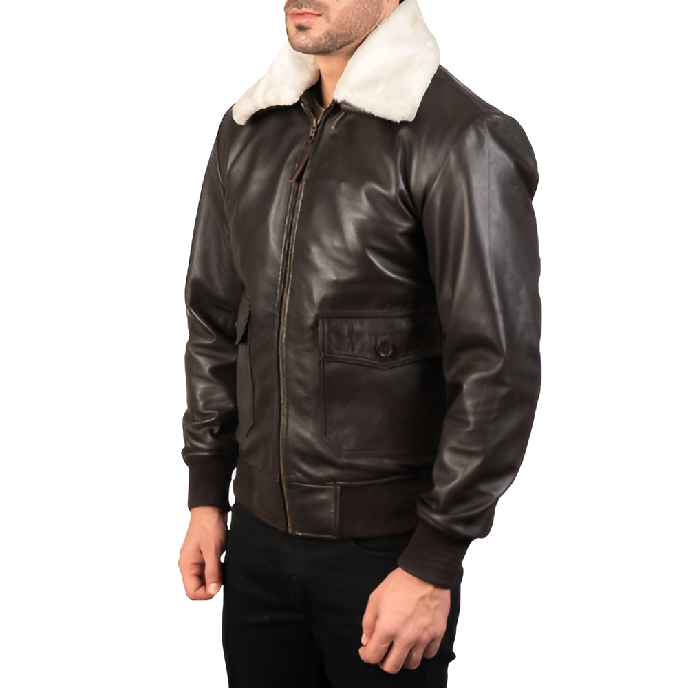 Men's Brown Leather Aviator Jacket